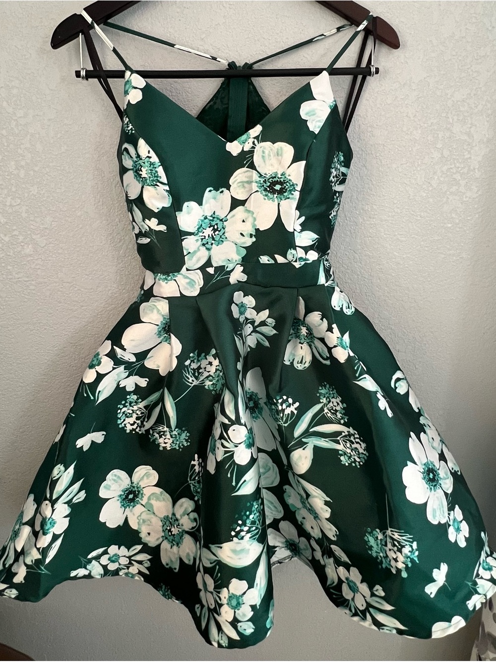 B Darlin Emerald Green Floral Fit-and-Flare Dress